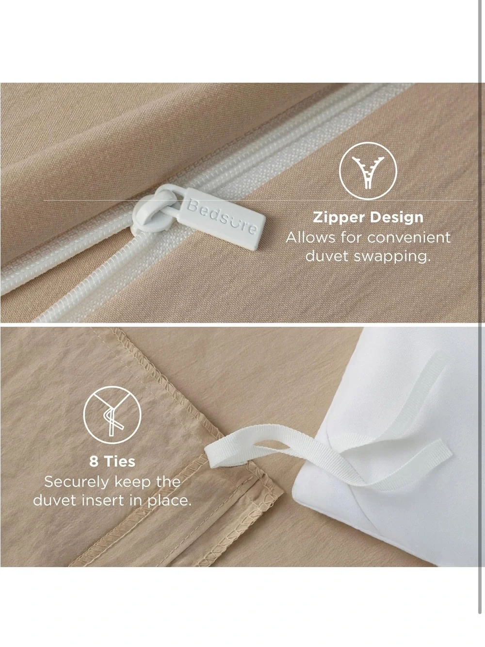 NEW Bedsure Prewashed Duvet Cover Set Queen, Cotton-Like Bedding, Light Brown